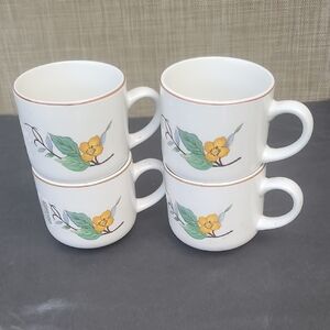 Carolyn Taylor White Mugs/cups with Yellow Floral Design